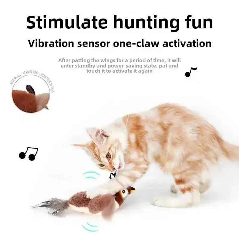 Hot Cat Interactive Toys Catnip Electric Pat Bird (with Catnip) Dog Cats Touch-Activated Squeaky Plush Toy Pet USB Rechargeable HomeLuxe360