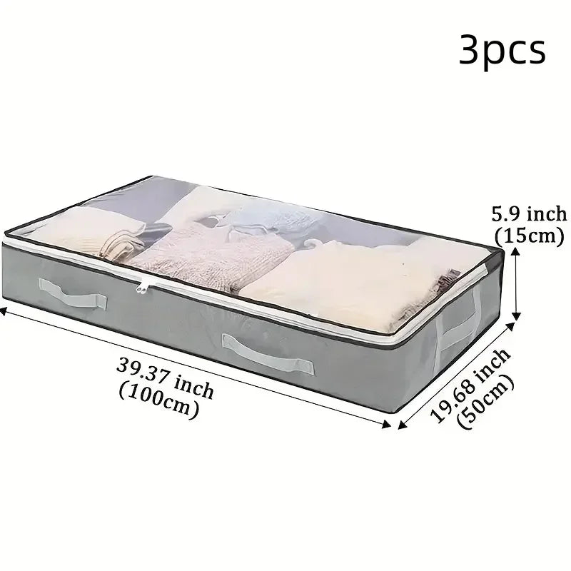 1pc/2pcs/3pcs Dustproof Under Bed Storage Box with Reinforced Handles for Comforter Blanket  Pillow and Toys Bedroom Accessories HomeLuxe360