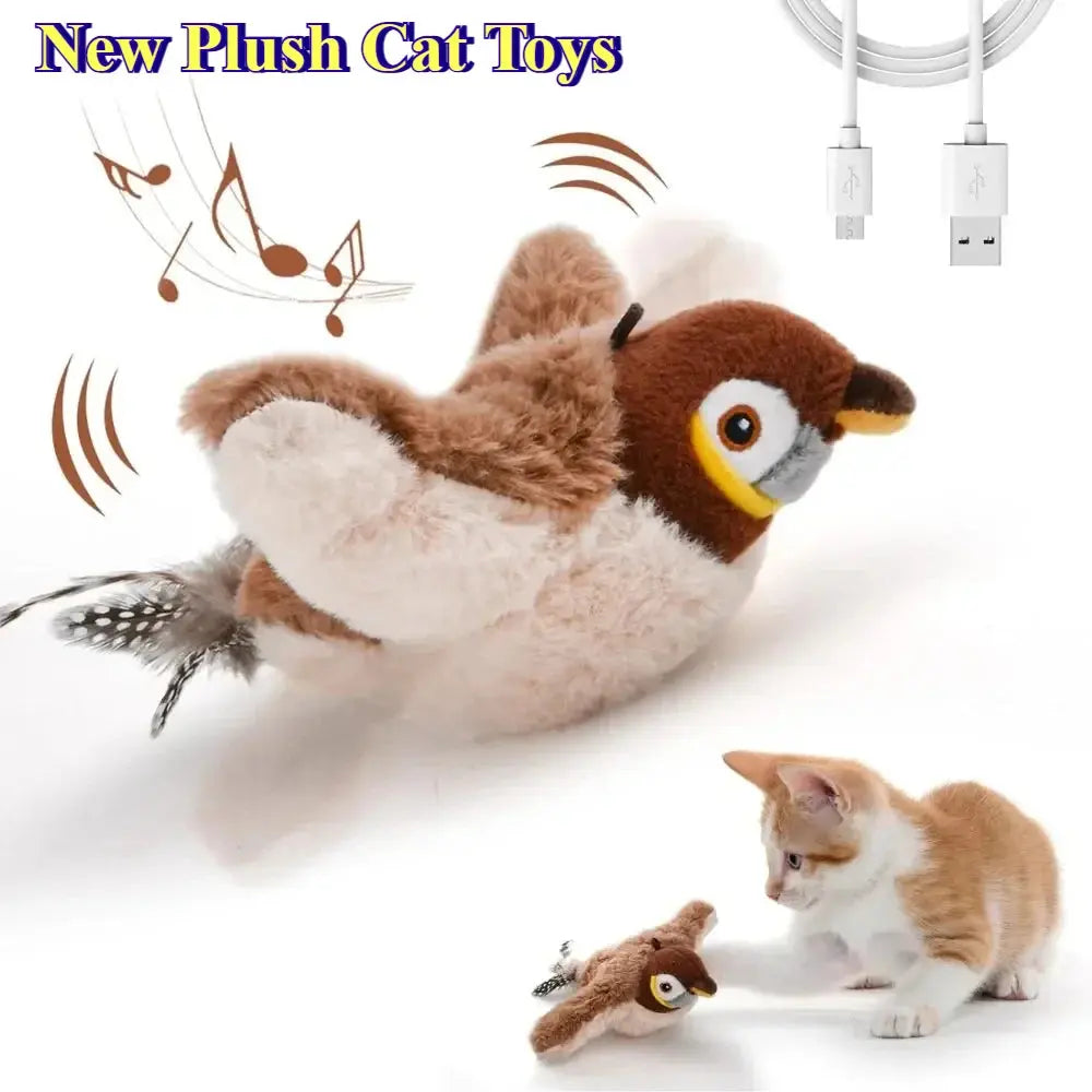 Hot Cat Interactive Toys Catnip Electric Pat Bird (with Catnip) Dog Cats Touch-Activated Squeaky Plush Toy Pet USB Rechargeable HomeLuxe360